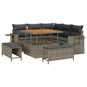 vidaXL Gartensofa-set 9 Stk. 8-Sitzanzahl Grau Poly-Rattan
