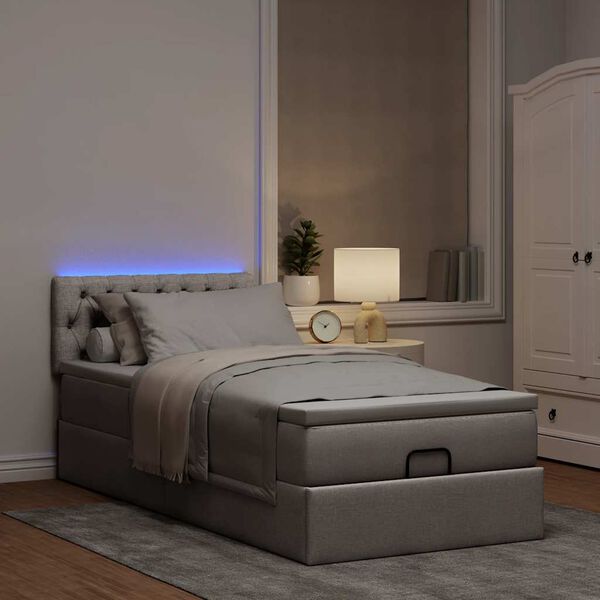 vidaXL Ottoman-Bett mit Matratze & LEDs Taupe 90x190 cm Stoff