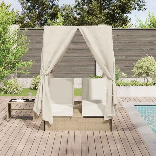 vidaXL Doppelte Sonnenliege Beige 205 x 129 x 200 cm Poly-Rattan