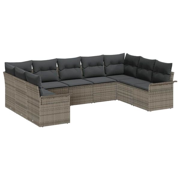 vidaXL Garten-Sofa-Set mit Kissen 9 pcs Grau Poly-Rattan