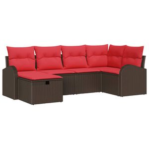vidaXL Sofa Set mit Kissen 6 pcs Braun und Rot Poly-Rattan