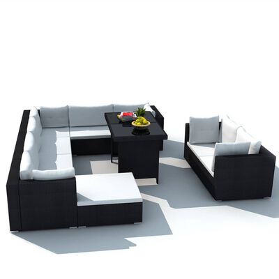 vidaXL 10-tlg. Garten-Lounge-Set mit Auflagen Poly Rattan Schwarz