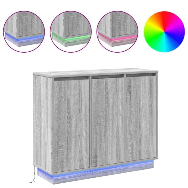 vidaXL LED-Sideboard Graues Sonoma 90 x 32 x 75 cm Holzwerkstoff