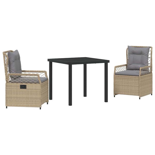 vidaXL Garten Essgruppe 3 pcs Beige und Hellgrau Poly-Rattan