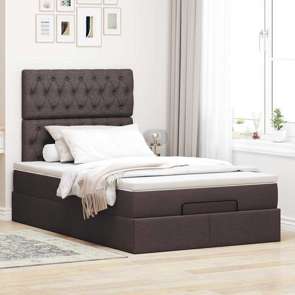 vidaXL Ottoman-Bett mit Matratze & LEDs Dunkelbraun 120x200 cm Stoff