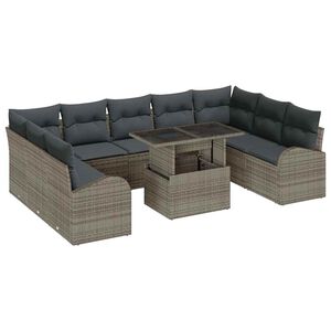 vidaXL Gartensofa-set mit Speicher mit Kissen 10 pcs Grau Poly-Rattan