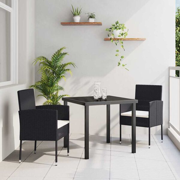 vidaXL Garten Essgruppe mit Kissen 3 pcs Schwarz Poly-Rattan