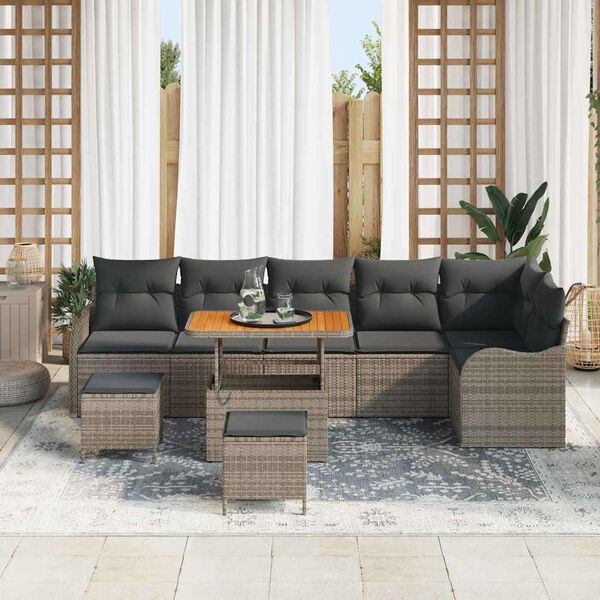 vidaXL Garten-Sofa-Set 9 pcs Grau Poly-Rattan