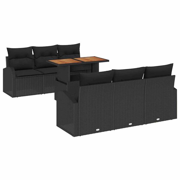 vidaXL Garten-Sofa-Set mit Kissen 7 pcs Schwarz