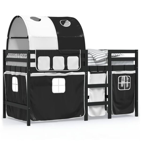 vidaXL Kinderhochbett mit Tunnel Weiß & Schwarz 90x200 cm Kiefernholz