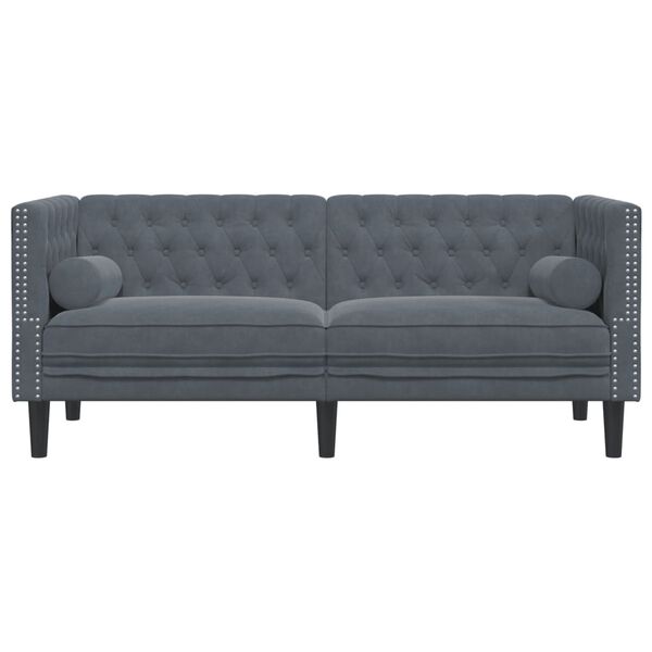 vidaXL Chesterfield-Sofa mit Nackenrollen 2-Sitzer Dunkelgrau Samt