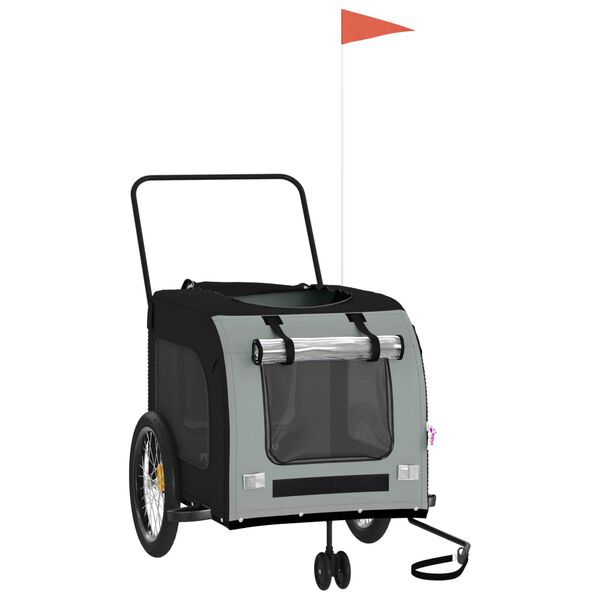 vidaXL Fahrradanhänger Hunde Schwarz und Grau Oxford-Gewebe und Eisen