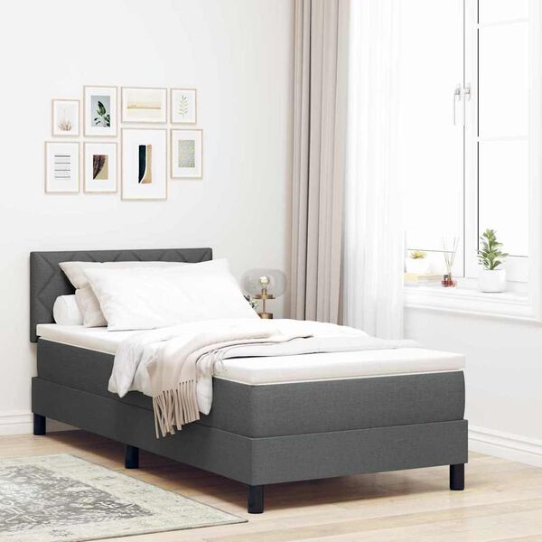vidaXL Boxspringbett mit Matratze mit LED Dunkelgrau 90 x 190 cm Stoff