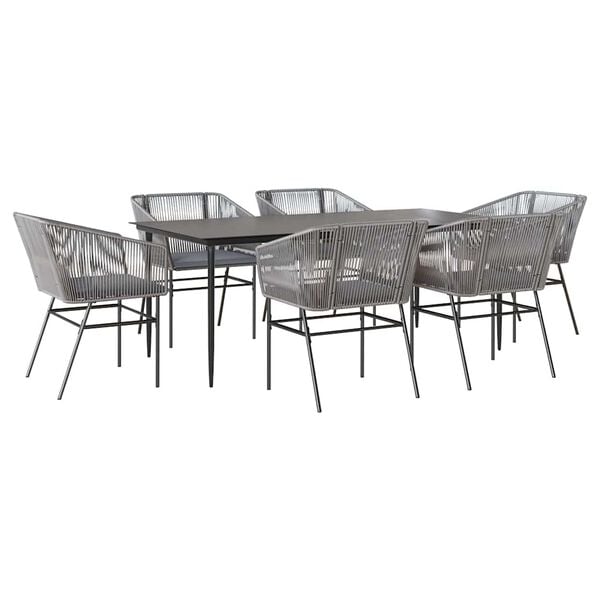 vidaXL 7-tlg. Garten-Essgruppe mit Kissen Grau Poly Rattan Glas