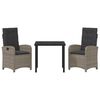vidaXL Garten Essgruppe mit Kissen 3 pcs Grau Poly-Rattan