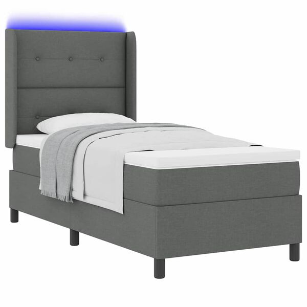 vidaXL LED Boxspringbett mit Matratze Dunkelgrau 90 x 200 cm Stoff