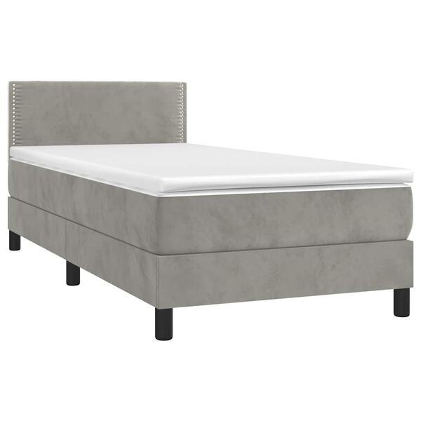 vidaXL Boxspringbett mit Matratze & LED Hellgrau 90x190 cm Samt