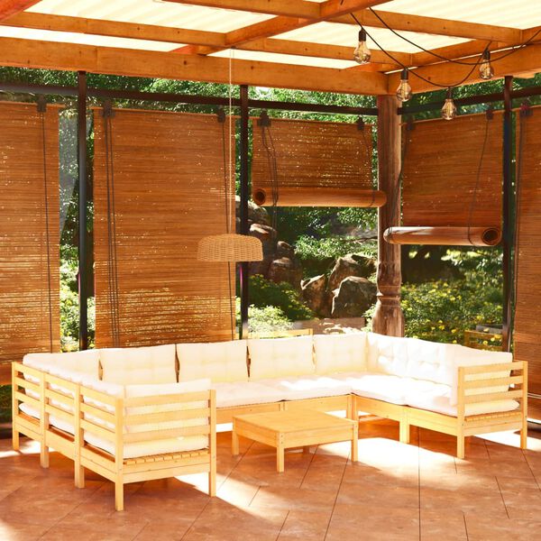vidaXL 10-tlg. Garten-Lounge-Set mit Creme Kissen Kiefernholz