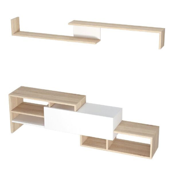 Homemania TV-Schrank-Set Fenice 150x27x45 cm Wei&szlig; und Sonoma