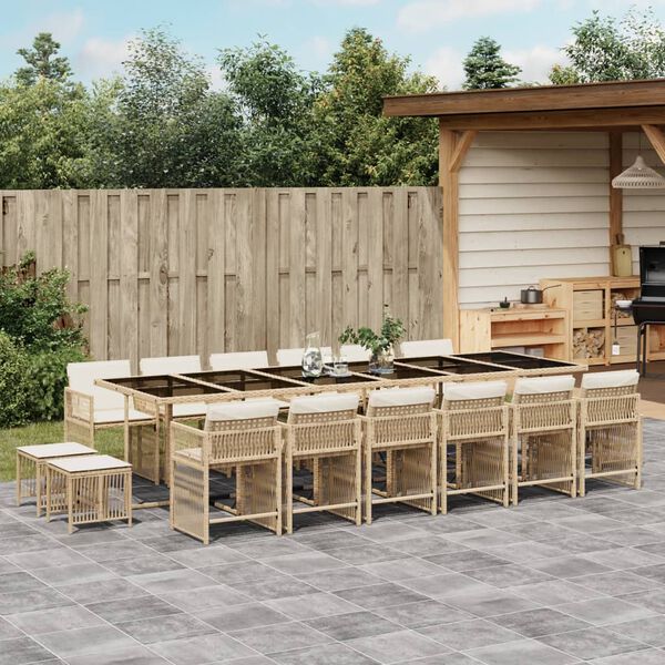 vidaXL 17-tlg. Garten-Essgruppe mit Kissen Beige Poly Rattan