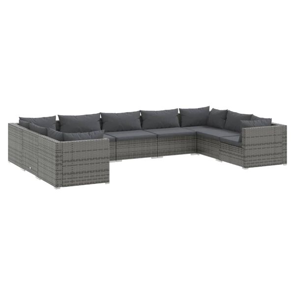 vidaXL 9-tlg. Garten-Lounge-Set mit Kissen Poly Rattan Grau