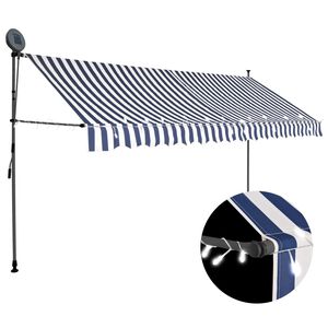 vidaXL Einziehbare Markise Handbetrieben mit LED 400 cm Blau und Wei&szlig;