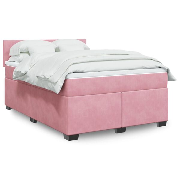vidaXL Boxspringbett mit Matratze Rosa 140x200 cm Samt