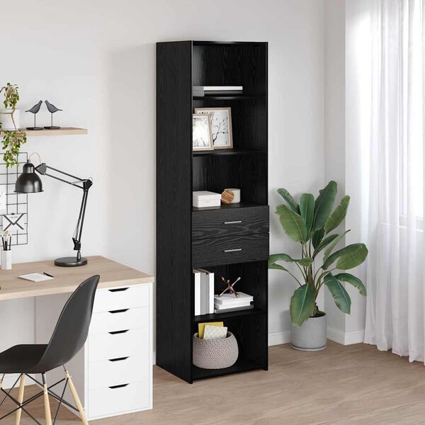 vidaXL Highboard Schwarz Eichen-Optik 50 x 42,5 x 185 cm Holzwerkstoff