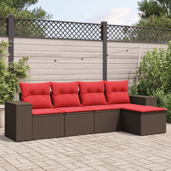 vidaXL 5-teiliges Gartensofa-Set mit Kissen, braun, Polyrattan
