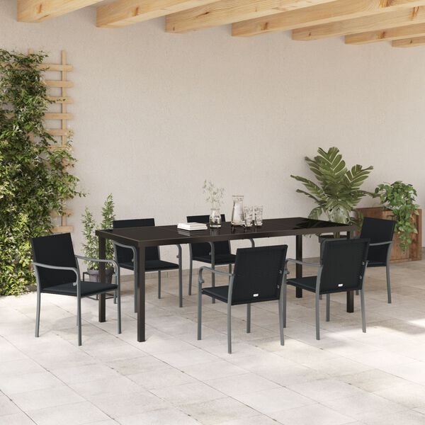 vidaXL Garten Essgruppe 7 pcs Schwarz und Grau PE-Rattan