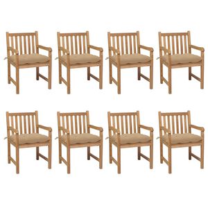 vidaXL Gartenst&uuml;hle 8 Stk. mit Beigen Kissen Massivholz Teak