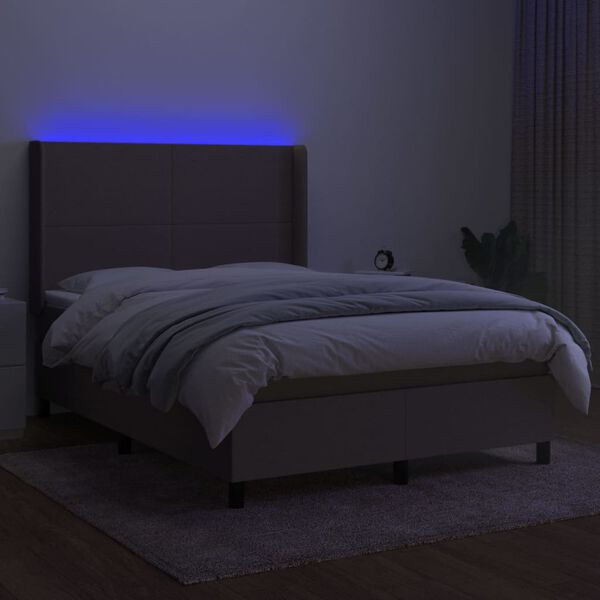 vidaXL Boxspringbett mit Matratze & LED Taupe 140x200 cm Stoff