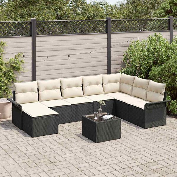 vidaXL Garten-Sofa-Set mit Kissen 9 pcs Schwarz Poly Rattan