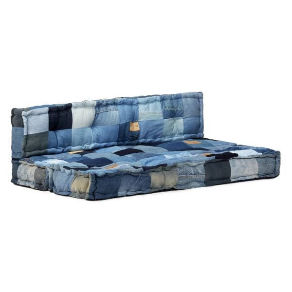 vidaXL 2-tlg. Palettensofa-Auflage Blau Denim Patchwork