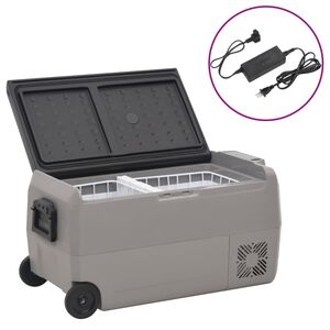 vidaXL K&uuml;hlbox mit Rollen und Adapter Schwarz & Grau 60 L PP & PE