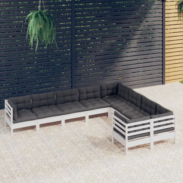 vidaXL 9-tlg. Garten-Lounge-Set mit Kissen Weiß Kiefernholz