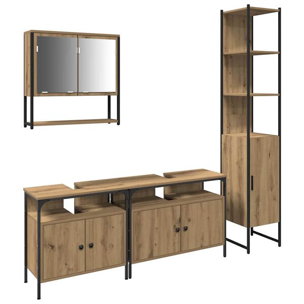 vidaXL Badezimmerm&ouml;bel Set mit Regal 4 pcs Artisan-Eiche Holzwerkstoff