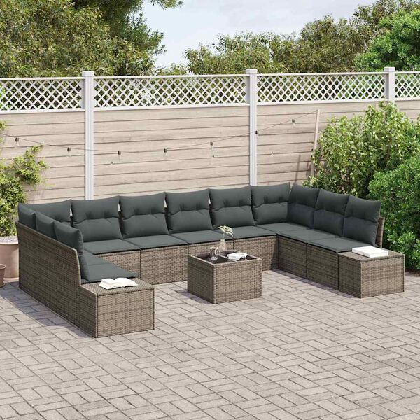 vidaXL Gartensofa-set mit Kissen 11 pcs Grau Poly-Rattan