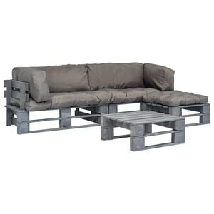 vidaXL 4-tlg. Outdoor-Lounge-Set Paletten mit Kissen in Grau Holz