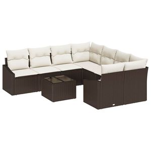 vidaXL Sofa Set 9 stk. Braun und Creme Poly-Rattan