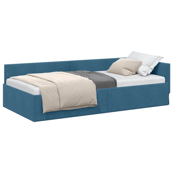 vidaXL Eckbettgestell Blau 90 cm x 190 cm SamtundSperrholz