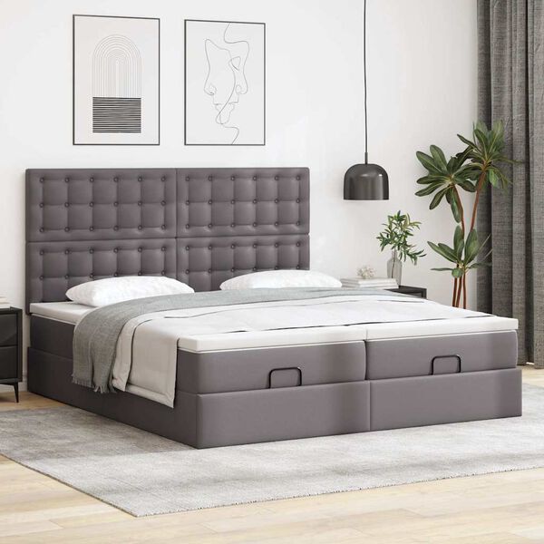 vidaXL Ottoman-Bett mit Matratzen Grau 200x200 cm Kunstleder
