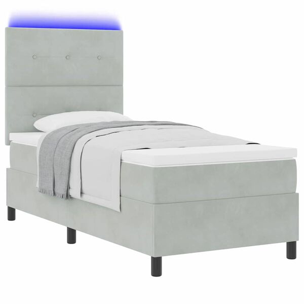 vidaXL LED Boxspringbett mit Matratze Hellgrau 80 x 200 cm Samt
