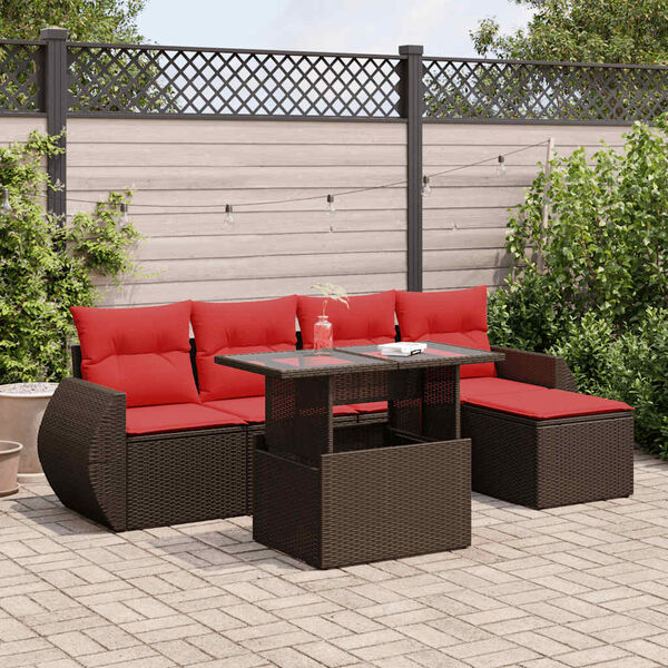 vidaXL 6-tlg. Garten-Sofagarnitur mit Kissen Braun Poly Rattan Akazie