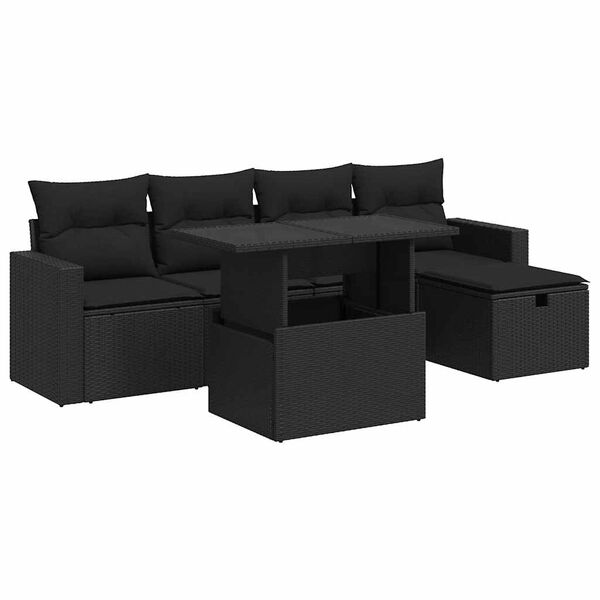 vidaXL 6-tlg. Garten-Sofagarnitur mit Kissen Schwarz Poly Rattan