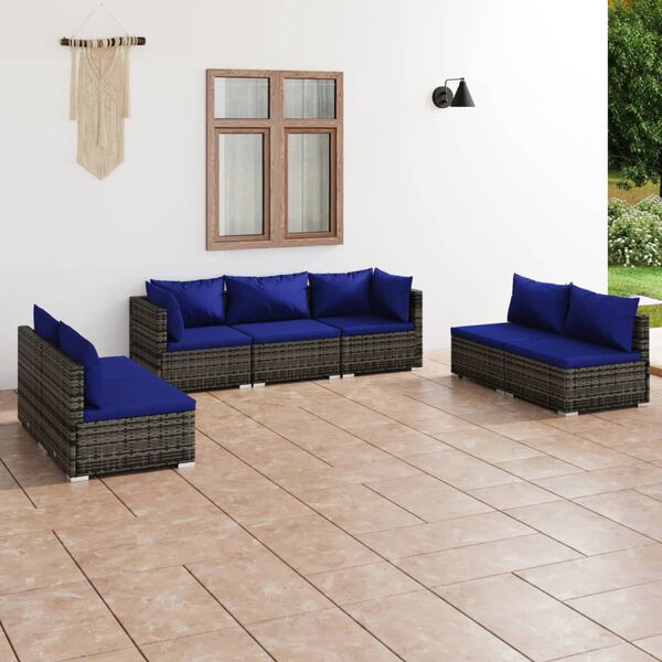 vidaXL 7-tlg. Garten-Lounge-Set mit Kissen Poly Rattan Grau