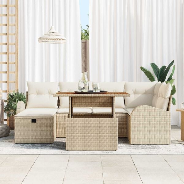 vidaXL Garten-Sofa-Set 7 pcs Beige Poly-Rattan