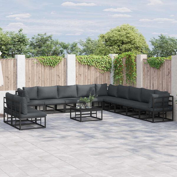 vidaXL Gartensofa-set mit Kissen 12 pcs Schwarz Aluminium