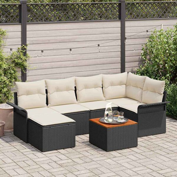 vidaXL Gartensofa-set mit Kissen 7 pcs Schwarz Poly-Rattan