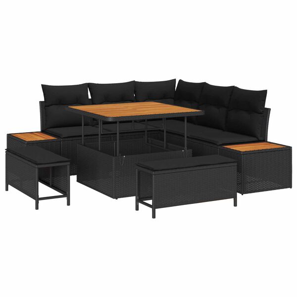 vidaXL Gartensofa-set mit Kissen 8 pcs Schwarz Poly Rattan